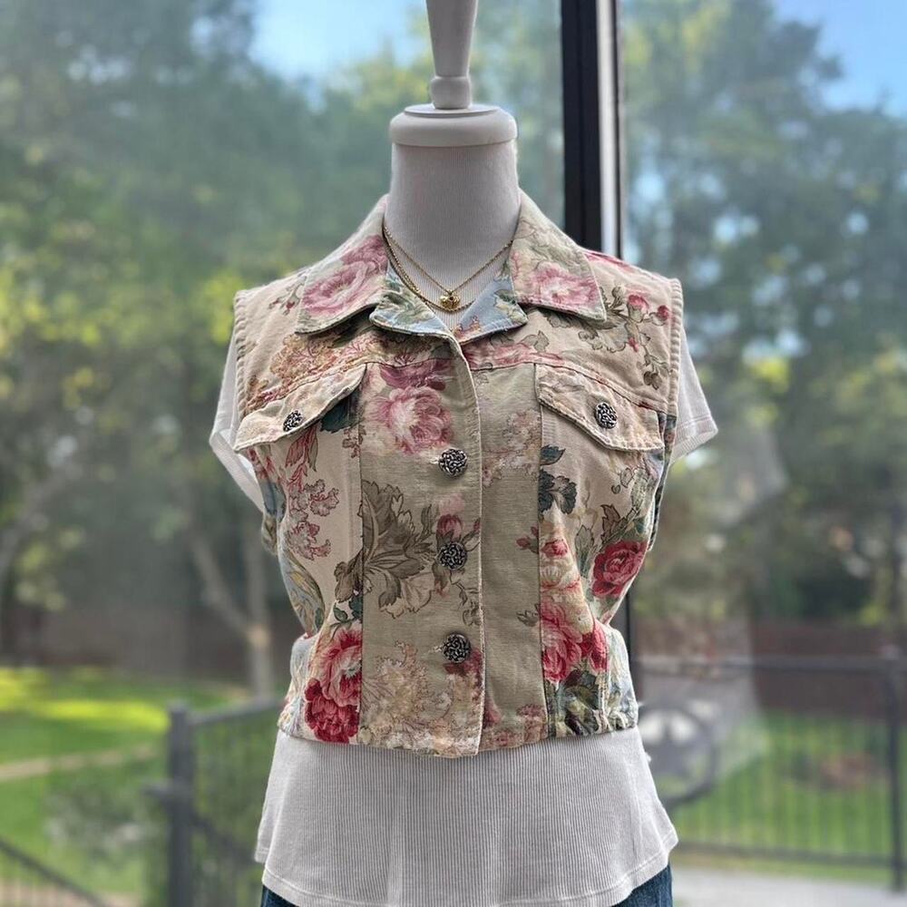 1997 Stonebridge Floral Cotton Vest Made in USA
